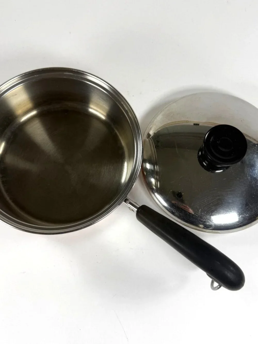 Revere Ware 1 Qt Copper Bottom Saucepan & Lid Clinton IL USA Vintage Stainless S